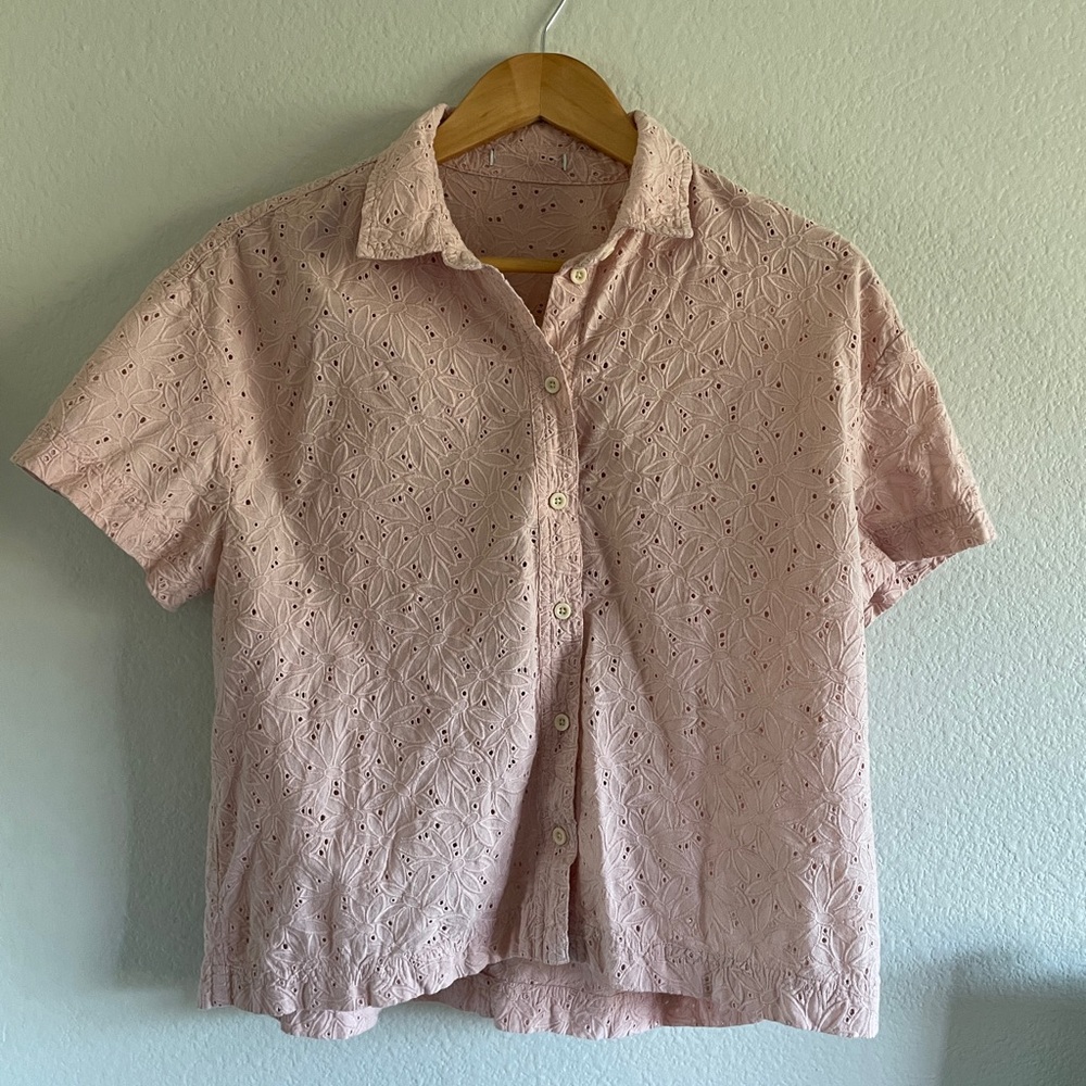 Madewell Pink Floral Eyelet Button-Up Shirt